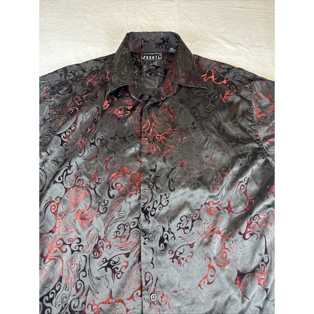 Pronti Collection By Phita Mens‎ Fully Velvety Embroided L/S Button Up Large